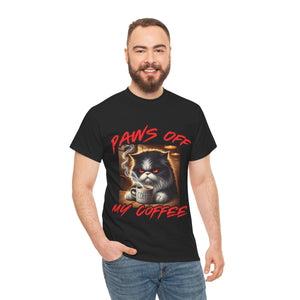 Paws Off My Coffee Cat Tee - Unisex Heavy Cotton T-Shirt for Cat Lovers