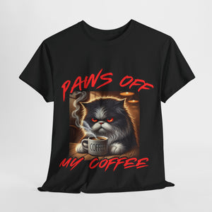 Paws Off My Coffee Cat Tee - Unisex Heavy Cotton T-Shirt for Cat Lovers