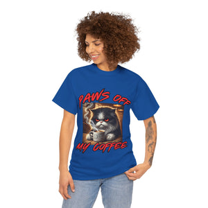 Paws Off My Coffee Cat Tee - Unisex Heavy Cotton T-Shirt for Cat Lovers