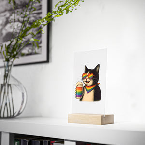Pride Cat Acrylic Sign with Wooden Stand
