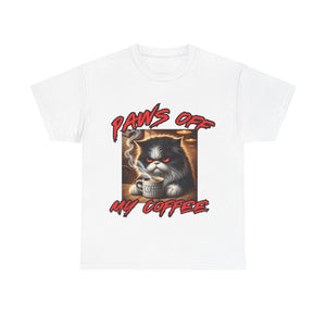 Paws Off My Coffee Cat Tee - Unisex Heavy Cotton T-Shirt for Cat Lovers