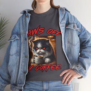 Paws Off My Coffee Cat Tee - Unisex Heavy Cotton T-Shirt for Cat Lovers