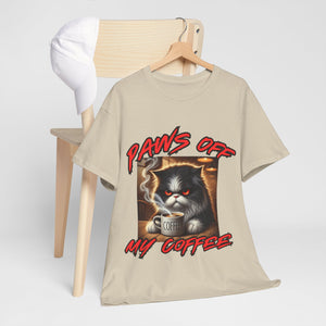 Paws Off My Coffee Cat Tee - Unisex Heavy Cotton T-Shirt for Cat Lovers