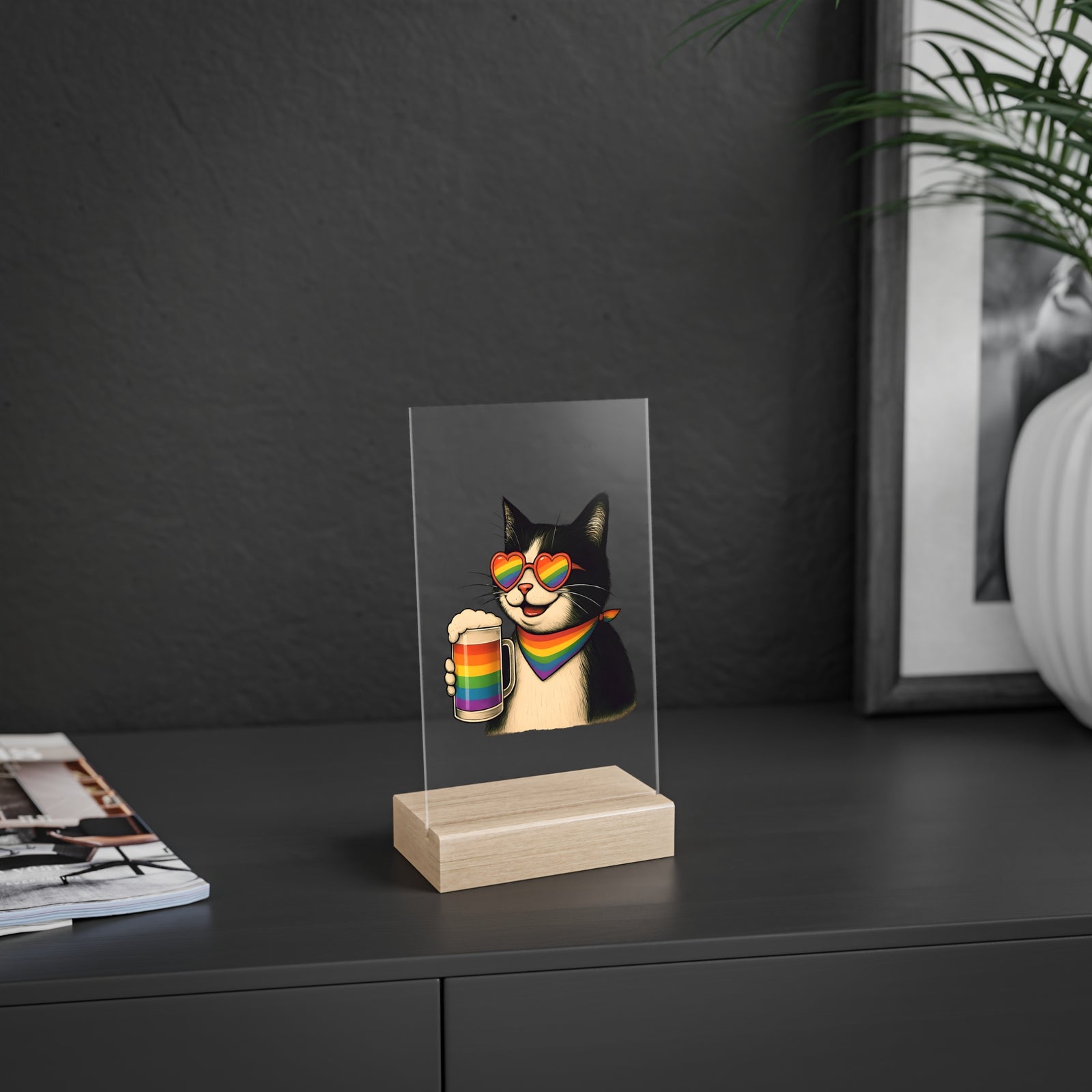 Pride Cat Acrylic Sign with Wooden Stand