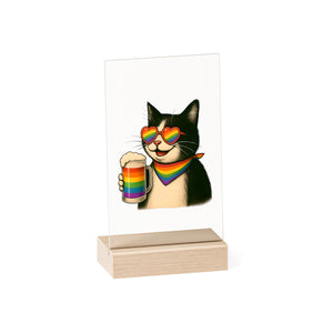 Pride Cat Acrylic Sign with Wooden Stand