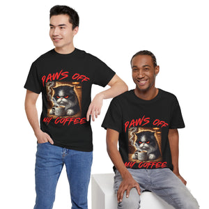 Paws Off My Coffee Cat Tee - Unisex Heavy Cotton T-Shirt for Cat Lovers