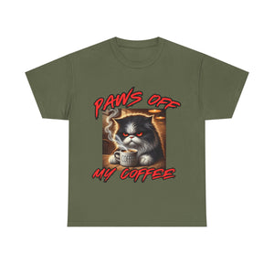 Paws Off My Coffee Cat Tee - Unisex Heavy Cotton T-Shirt for Cat Lovers