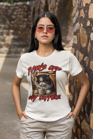 Paws Off My Coffee Cat Tee - Unisex Heavy Cotton T-Shirt for Cat Lovers