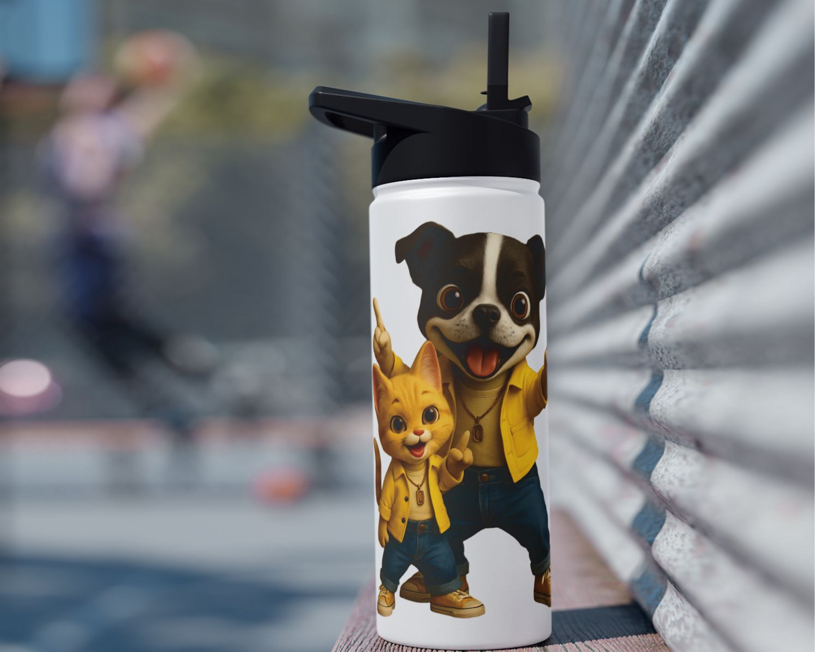 Water Bottle - Colorful Fun Characters - Kids School Travel Eco-Friendly Gift Idea