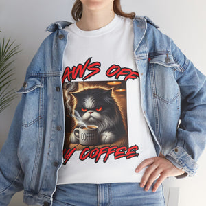 Paws Off My Coffee Cat Tee - Unisex Heavy Cotton T-Shirt for Cat Lovers