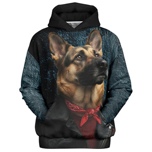 Hoodie with a German Shepherd design on a white background