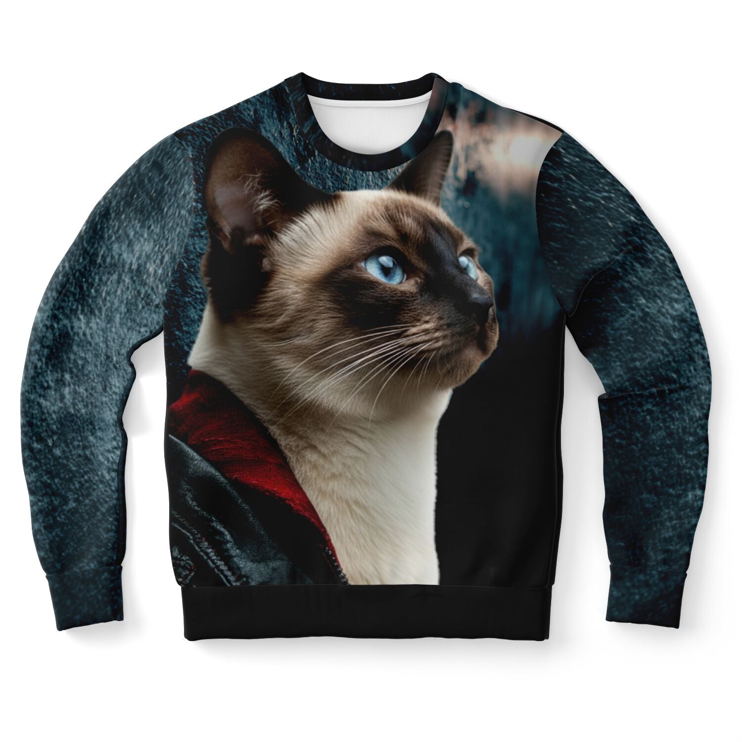 Sweatshirt with a Siamese cat design on a white background