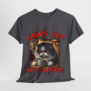 Paws Off My Coffee Cat Tee - Unisex Heavy Cotton T-Shirt for Cat Lovers