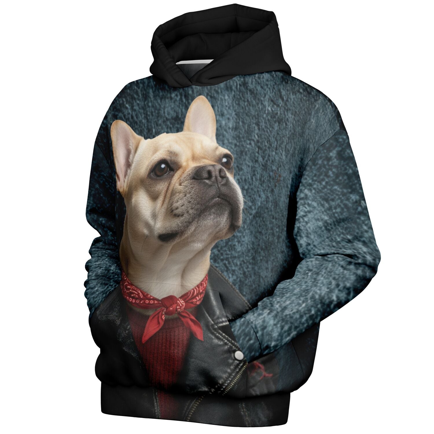 Hoodie with a dog design on a white background
