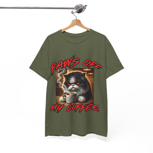 Paws Off My Coffee Cat Tee - Unisex Heavy Cotton T-Shirt for Cat Lovers