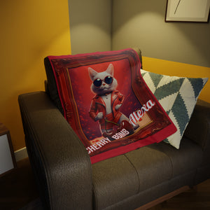 Cherry Bomb Cat Blanket – Plush Fleece Throw Featuring Alexa, Bold Red Retro Decor, Cozy Gift for Cat Lovers, Funny Cat Home Vibe