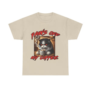 Paws Off My Coffee Cat Tee - Unisex Heavy Cotton T-Shirt for Cat Lovers