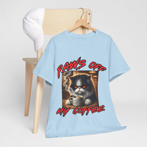 Paws Off My Coffee Cat Tee - Unisex Heavy Cotton T-Shirt for Cat Lovers