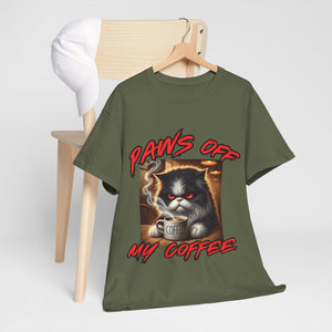 Paws Off My Coffee Cat Tee - Unisex Heavy Cotton T-Shirt for Cat Lovers