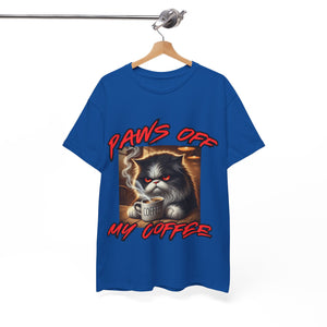 Paws Off My Coffee Cat Tee - Unisex Heavy Cotton T-Shirt for Cat Lovers