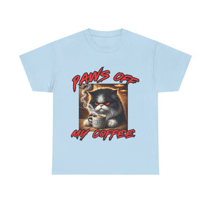 Paws Off My Coffee Cat Tee - Unisex Heavy Cotton T-Shirt for Cat Lovers