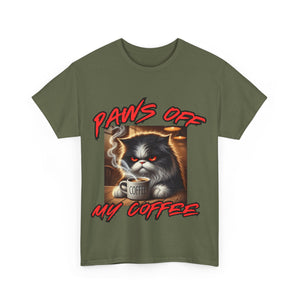 Paws Off My Coffee Cat Tee - Unisex Heavy Cotton T-Shirt for Cat Lovers