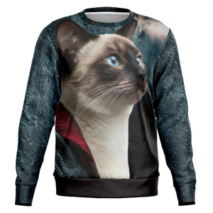 Sweatshirt with a Siamese cat design on a white background
