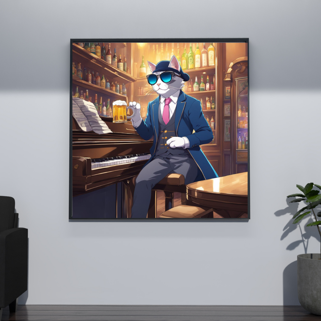 Cool Cat with a Beer – Classy Barroom Feline Digital Print