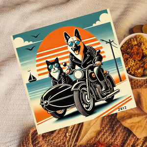 Rebel Riders Digital Wall Art – Cat & Dog Biker Duo | Retro Sunset Download