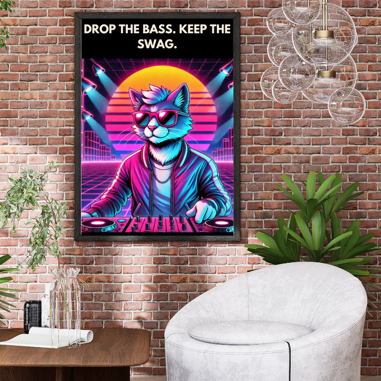 Drop the Bass. Keep the Swag. – DJ Cat Retro Digital Art Print