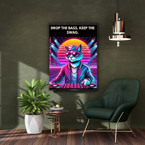 Drop the Bass. Keep the Swag. – DJ Cat Retro Digital Art Print