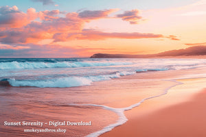 Sunset Serenity – Soft Skies & Rolling Waves | Coastal Beach Wall Art Digital Download