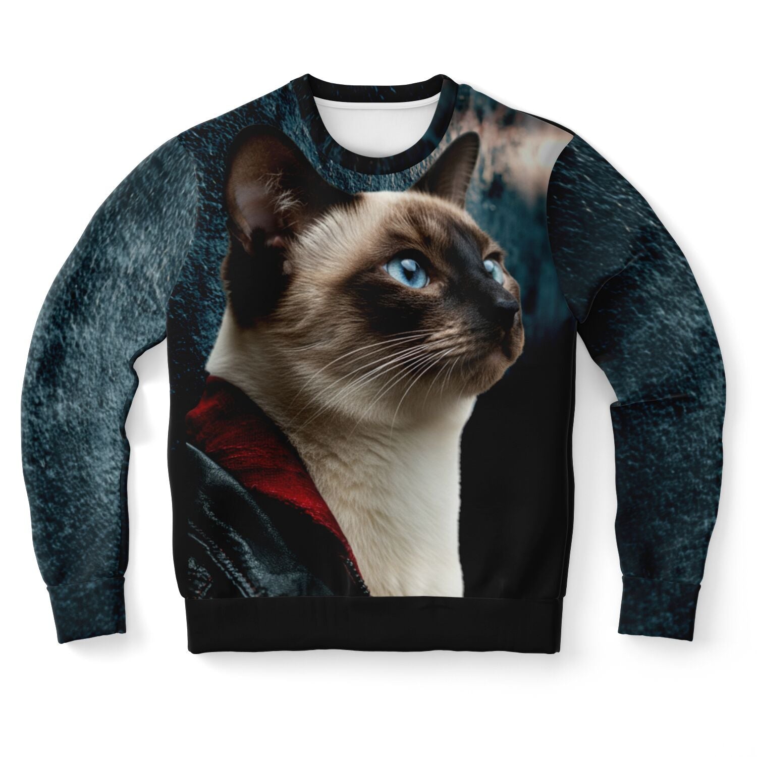 Sweatshirt with a Siamese cat design on a white background