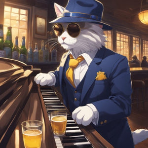 Cool Cat at the Piano – Jazz Bar Digital Wall Art | Sophisticated Cat Decor
