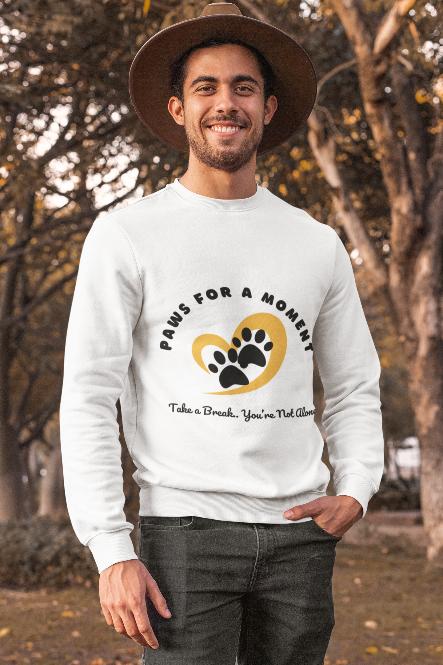 Paws for a Moment Crewneck Sweatshirt – Mental Health Awareness & Self-Care Gift.