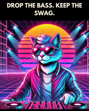 Drop the Bass. Keep the Swag. – DJ Cat Retro Digital Art Print