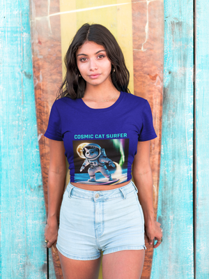 Cosmic Cat Surfer Tee – Astronaut Cat on a Cosmic Wave