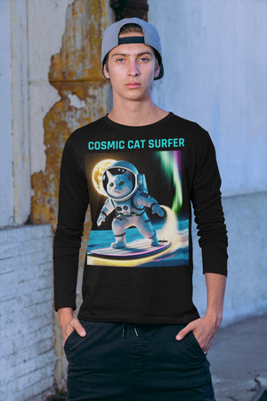 Cosmic Cat Surfer Premium Unisex Long Sleeve T-Shirt