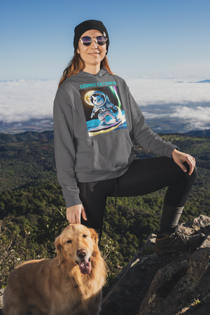 Cosmic Cat Surfer – Unisex Premium Hoodie | Adventure Meets Outer Space