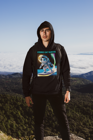 Cosmic Cat Surfer – Unisex Premium Hoodie | Adventure Meets Outer Space