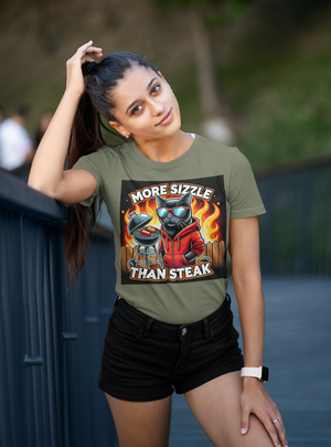 More Sizzle Than Steak – Funny Aussie BBQ Cat T-Shirt for Backyard Legends