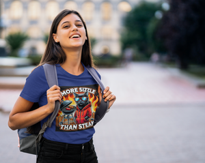 More Sizzle Than Steak – Funny Aussie BBQ Cat T-Shirt for Backyard Legends